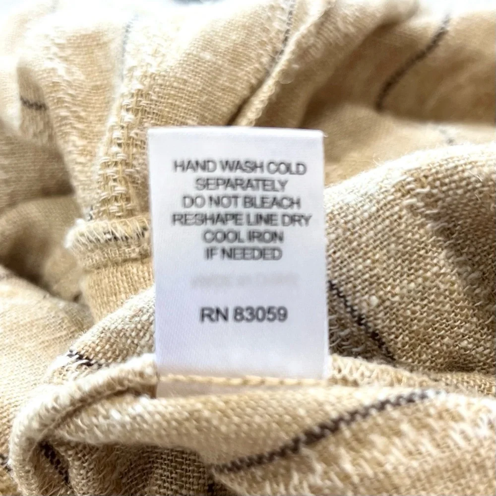 DREW x Anthropologie Striped Khaki Linen Blend Cropped Jumpsuit XS
